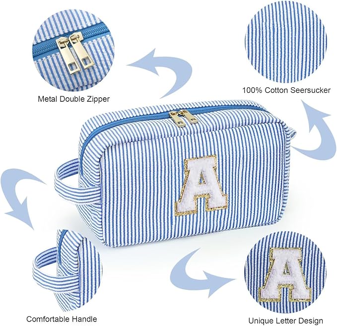 YOOLIFE Initial Makeup Bag, Toiletry Bag Cosmetic Bag for Women, Personalized Birthday Gifts, Blue Z