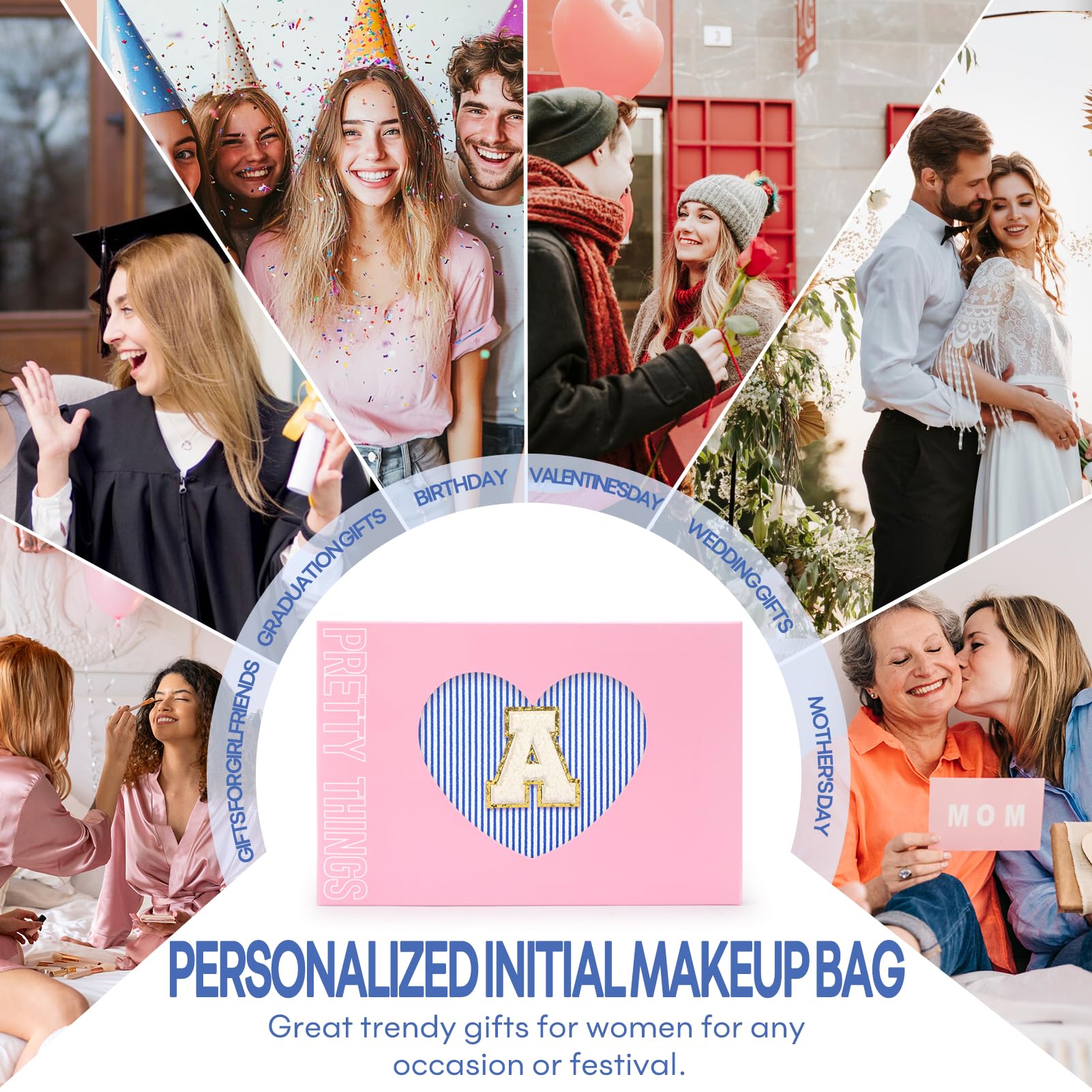 2 PCS Initial Makeup Bags for Women: Cosmetic Bag for Travel Toiletry - Birthday Gifts for 11 12 13 14 15 16 17 18 Years Old Girl Graduation Teacher Gift- Teen Girl Gifts Trendy Stuff - Blue H