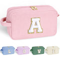 YOOLIFE Makeup Bags for Teen Girls Kid - 4 5 6 7 8 9 10 11 12 Year Old Girl Birthday Gift | Monogram Cute Makeup Bag, Teen Girl Gifts for Daughter, Birthday Gifts for Women Her Girls Pink Letter A