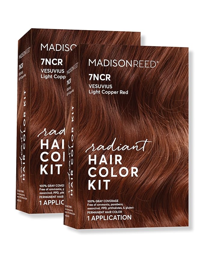 Madison Reed Radiant Hair Color Kit - 7NCR Light Copper Red (Vesuvius Red), Permanent Hair Dye, Dimensional Gray Hair Blending | PPD-Free & Ammonia-Free, 2 Pack