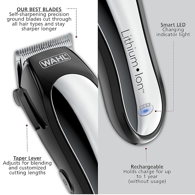 Wahl USA Lithium-Ion Cordless Hair Clipper & Trimmer Haircutting Combo Kit