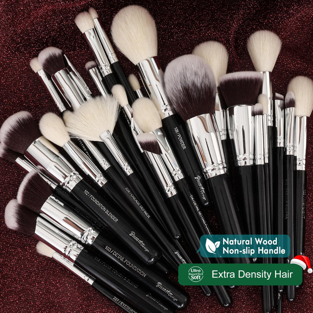 Pro makeup Artist Brushes Set 32Pcs Luxury Goat Hair Horse hair Makeup Brush Set eye and face brushes for every possibility By Bueart Design