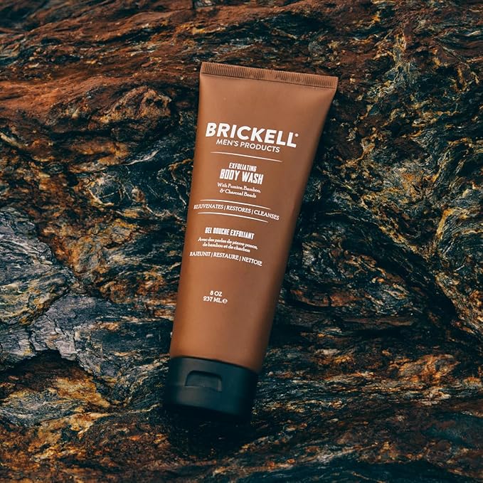 Brickell Men's Exfoliating Body Wash, Body Scrub and Gel Wash to Cleanse and Reveal Fresh, Clear Skin, With Bamboo, Charcoal, and Pumice, 8oz, Fresh Mint
