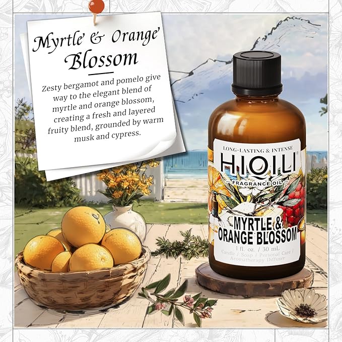 HIQILI Myrtle & Orange Blossom Fragrance Oil for Diffuser, Candle & Soap