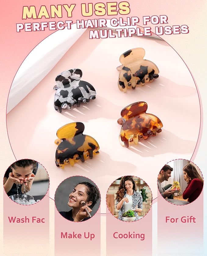 CHLINS 12 Pcs Small Hair Clips for Women, Cute Acrylic Mini Claw Clips Accessories for Thin Fine Hair, Non-Slip Little Jaw Clamps for Half Updo Styling & Bangs