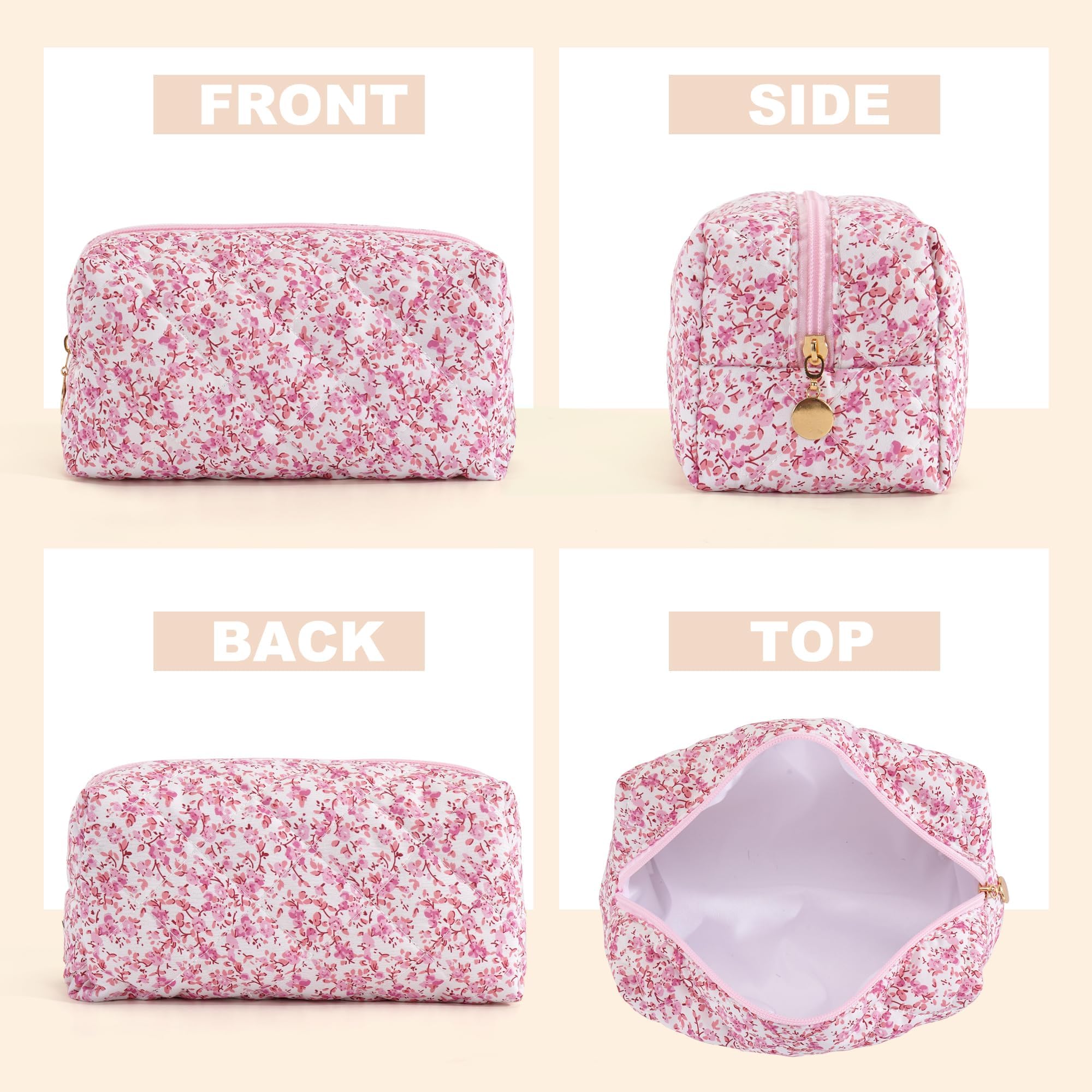 UUYUUY Makeup Bag Travel Toiletry Bag for Women, Small Cosmetic Bags Cute Quilted Cotton Makeup Pouch for Purse Emergency Bag Pencil Case Accessory Bag, Baby Pink