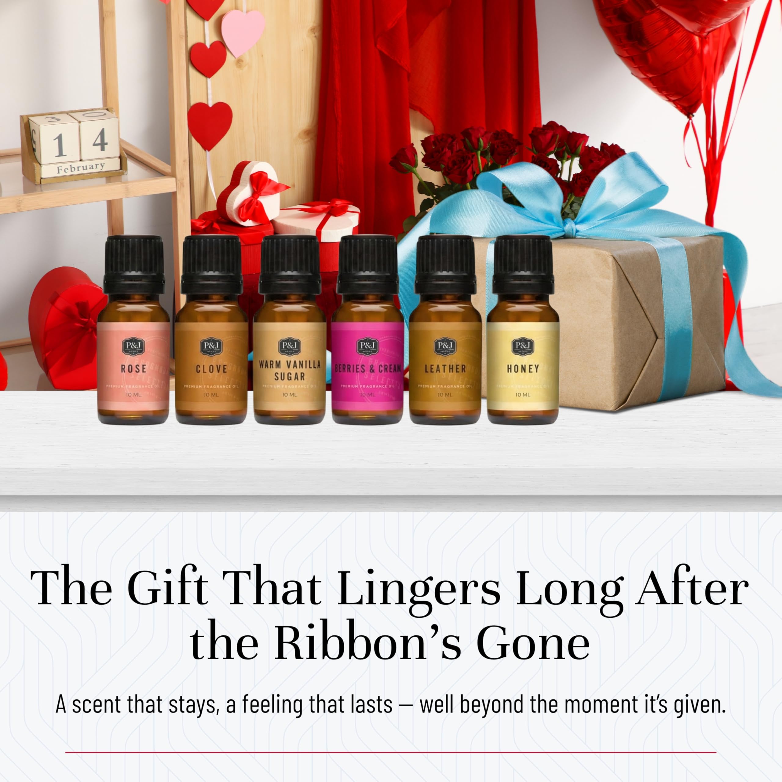 P&J Fragrance Oil Romance Set | Honey, Rose, Leather, Warm Vanilla Sugar, Berries & Cream, Clove Candle Scents for Candle Making, Freshie Scent, Soap Making Supplies, Diffuser Oil Scents