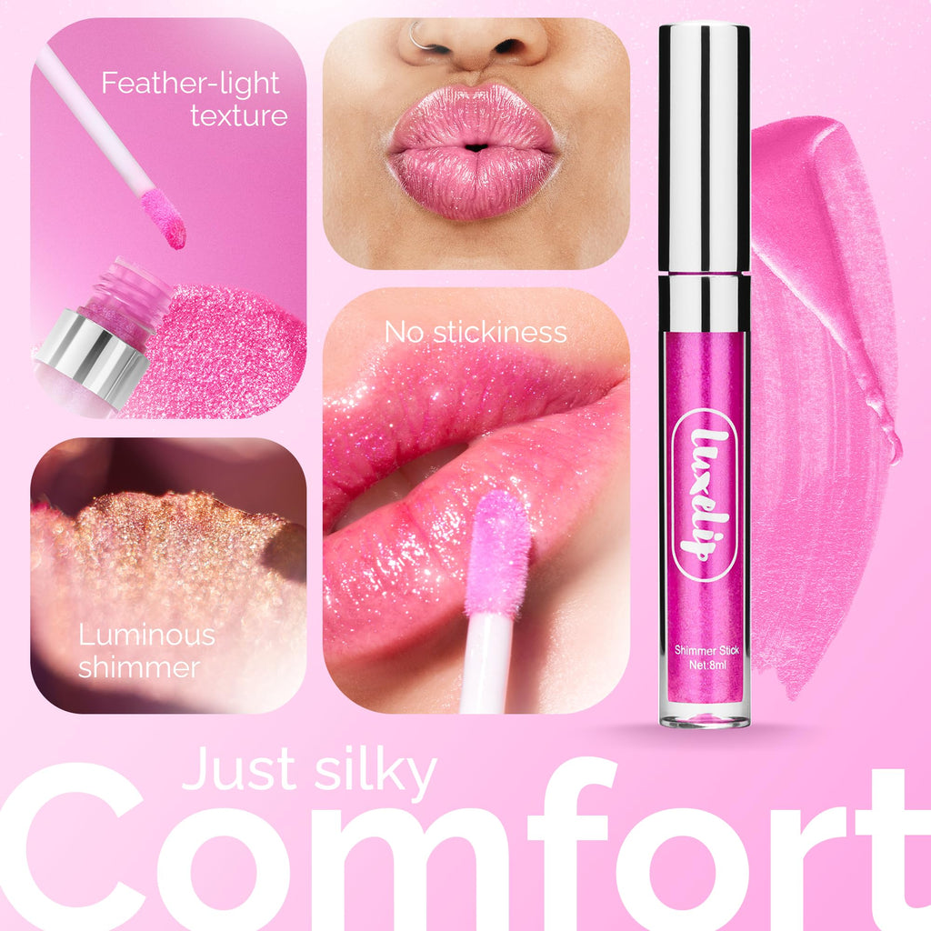 LuxeLip™ Matte Lipstick for Older Women, Hydrating Non-Sticky Lip Gloss for Luminous Shine & Moisturized Lips, Lightweight, Long-Lasting Glossy Finish, Cruelty-Free Lip Makeup (Punchy Pink, 8ml)