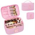 MONSTINA Initial Makeup Bag Valentine's Gifts for Women,Make Up Case for Girlfriend Bridesmaid Wife|Personalized Birthday Gift for Her Cute Toiletry Bag,2PCS,Pink K