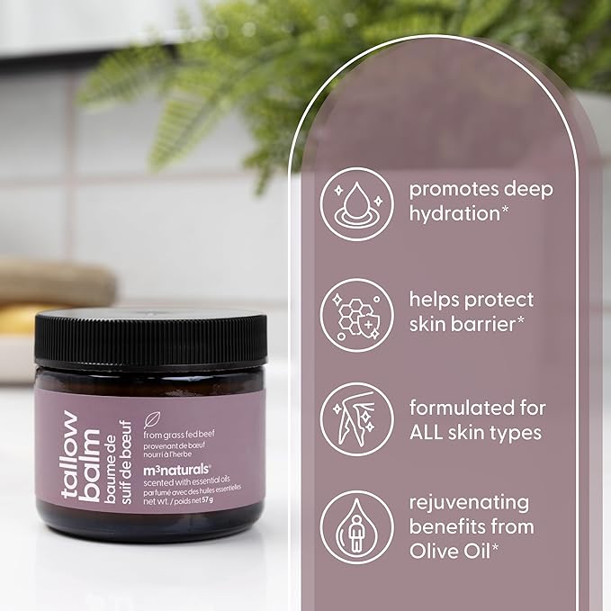Grass Fed Beef Tallow and Honey Balm for Face - Deeply Moisturizing & Nourishing Beef Tallow Face Moisturizer with Cold-Pressed Olive Oil for Beautiful Skin Glow & Softness (Light Herbal Scent, 2oz)