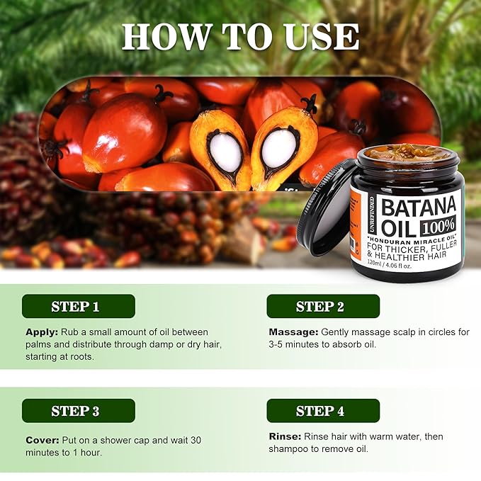 Organic Batana Oil for Hair Growth, 100% Pure Batana from Honduras, Hair Treatment Oil for Thick and Strong Hair,