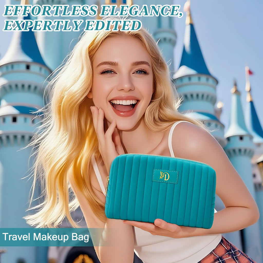 BagUrshion Monogrammed Make Up Bags for Women,Personalized Cosmetic Bags Women,Small Quilted Makeup Pouch,Cute Makeup Bag Travel,Birthday Gifts for Teen Girl (Blue D)