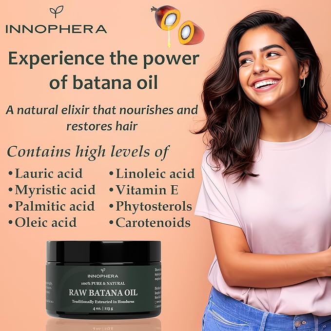 Innophera Raw Batana Oil for Hair Growth ‒ 100% Pure & Natural from Honduras ‒ Promotes Thicker & Softer Hair ‒ Nourishes & Rejuvenates ‒ 4 oz.