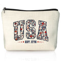 LIANGW Retro Floral USA 4th of July Makeup Bag, America Patriotic Cosmetic Bags for Women, Red White and Blue USA Toiletry Bag for Women, cosmetic bag, makeup case