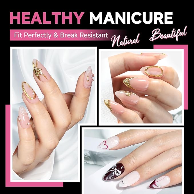 UNA GELLA Medium Almond Nail Tips, 312pcs Gel Nail Tips Almond Shape Pre Etched Full Cover Clear Fake Acrylic Pointed Press On Nails No C Curve for Nails Extension Art DIY Salon 12 Sizes
