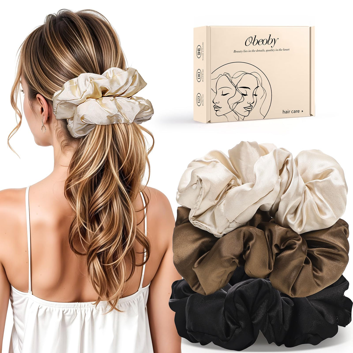 3 Pack Sleepy Hair Tie for Women Girls, Large Pillow Satin Scrunchies