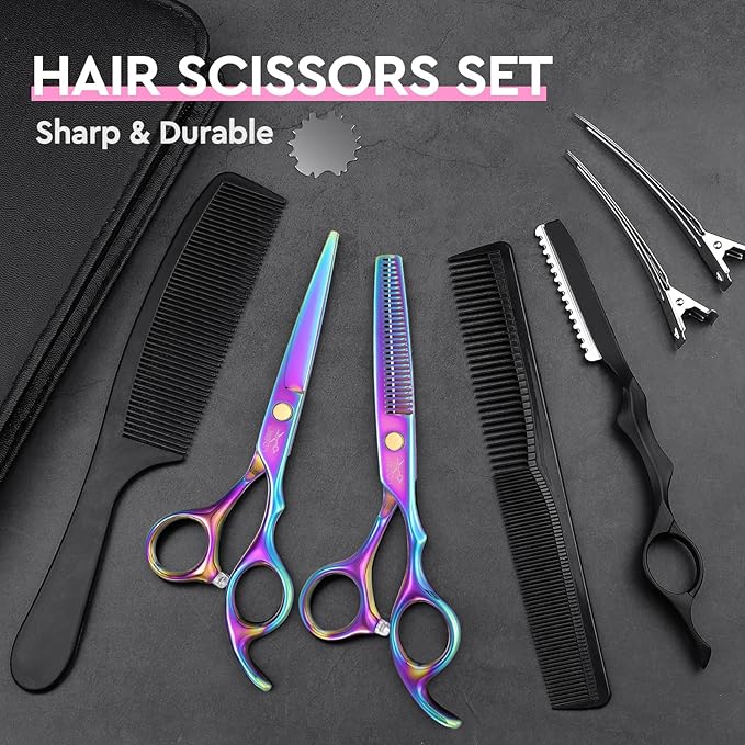 JASON Hair Cutting Scissors Set - 6" Professional Haircut Shears Rainbow