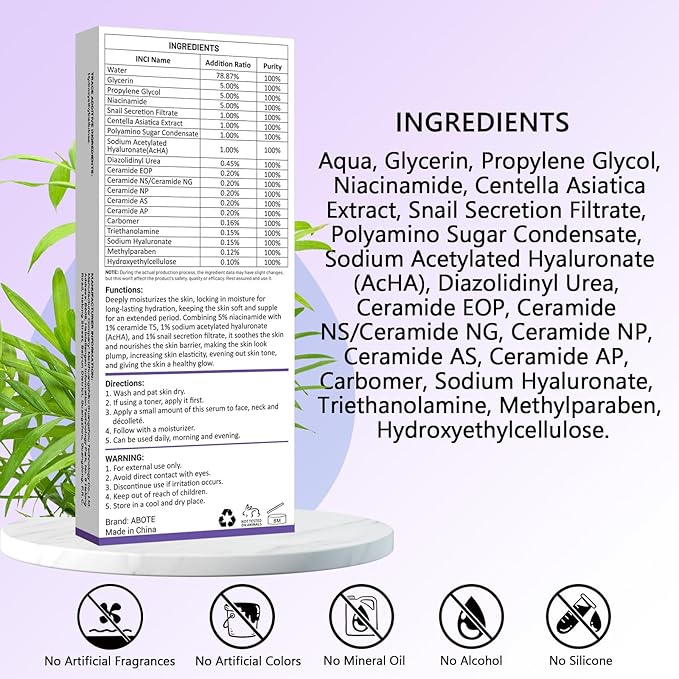 5% Niacinamide Serum for Face with 1% Ceramide Complex | 1% Snail Secretion Filtrate | 1% Hyaluronic Acid Deep Moisturizing Restore Skin Barrier & Skin Tone (3Pack-Each 0.507 fl.oz | 15ml)