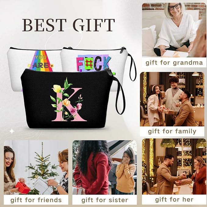 A-Z Personalized Gifts for Women, Initial Make Up Bag with Mirror, K