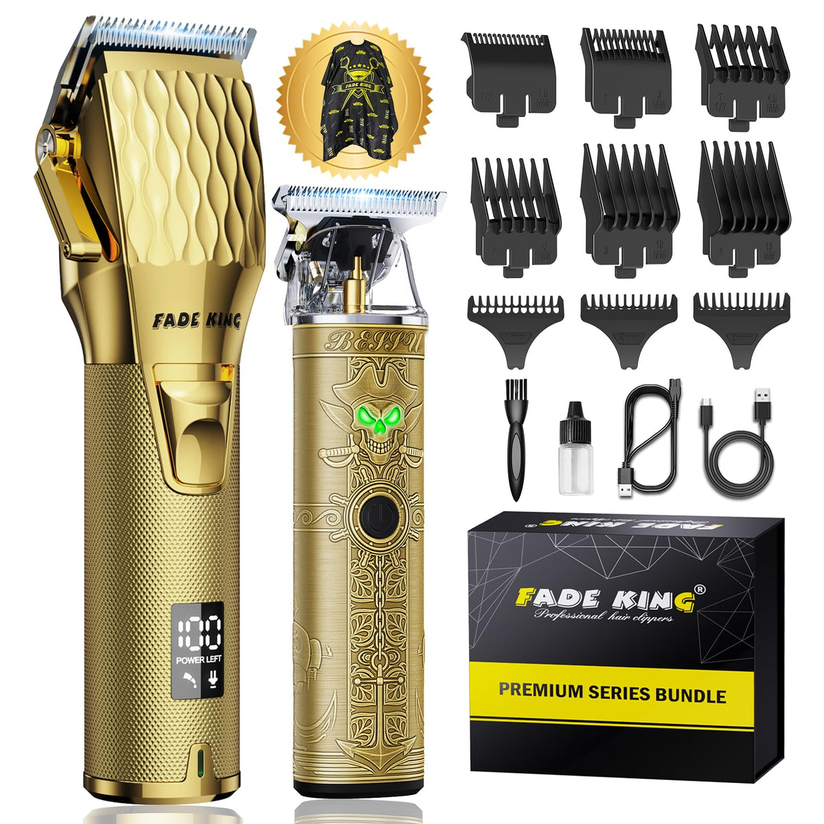 FADEKING Professional Hair Clippers for Men, Cordless Barber Clippers with LED Display, Rechargeable Hair Cutting Kit for Fade & Taper, Fathers Day Gift for Dad Men Husband (Silver+Black)