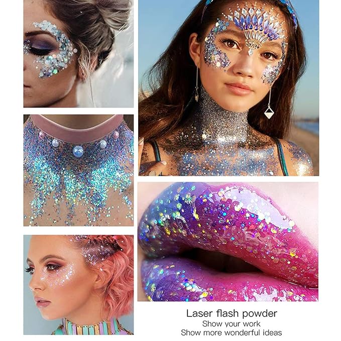 DAGEDA Lake Blue Body Glitter Gel, Sparkly Hair Face Glitter Makeup
