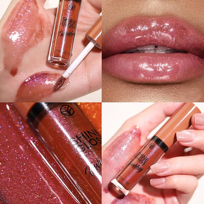 Metfdlaig Lip Gloss Women Girls Plumping Lip Gloss Glitter Tinted Lip gloss Oil Plumper Hydrating Long Lasting Moisturizing Non Sticky Makeup lip gloss (07#)