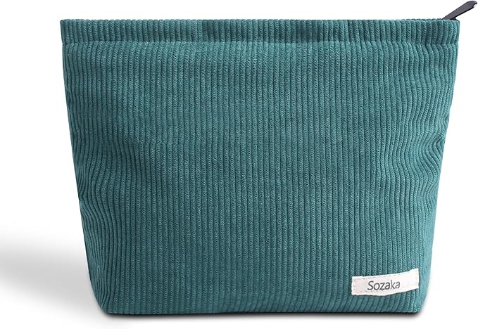 Gardsell Cosmetic Bags for Women - Corduroy Cosmetic Bag Aesthetic Women Handbags Purses Smile Dots Makeup Organizer Storage Makeup Bag Girls Case Bags (Pure Dark green)
