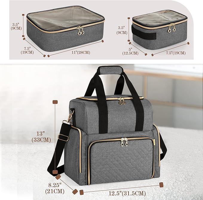 LUXJA Large Travel Makeup Bag with 3 Removable Makeup Cases, Gray