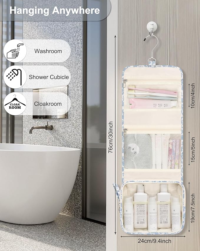 Relavel Small Hanging Toiletry Bag for Women, Floral Hanging Organizer