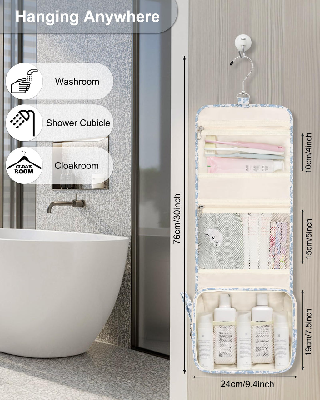 Relavel Small Hanging Toiletry Bag for Women, Floral Hanging Organizer