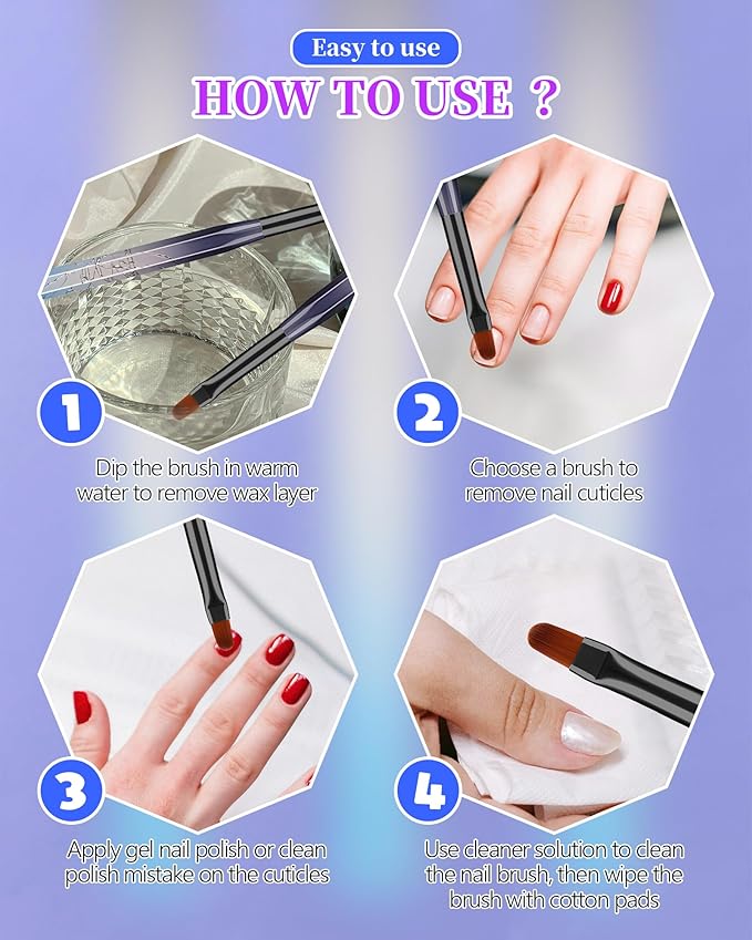 AMilHiTon 3PCS Nail Polish Clean Up Brush, Round/Flat/Angled, Gilded Blue