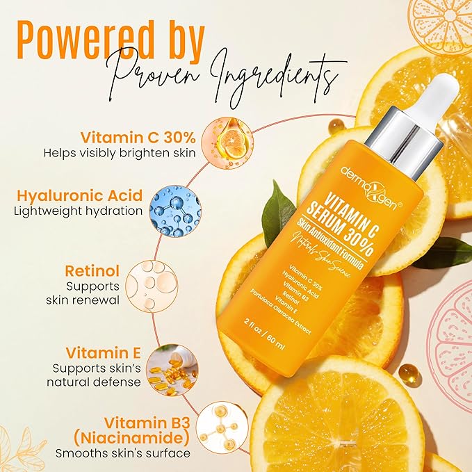 DERMAXGEN 30% Organic Vitamin C Serum for Face – Natural Anti-Wrinkle Serum with Hyaluronic Acid & Vitamin E – Anti-Aging Moisturizer for Fine Lines, Dark Spots & Skin Rejuvenation – 2 Fl oz