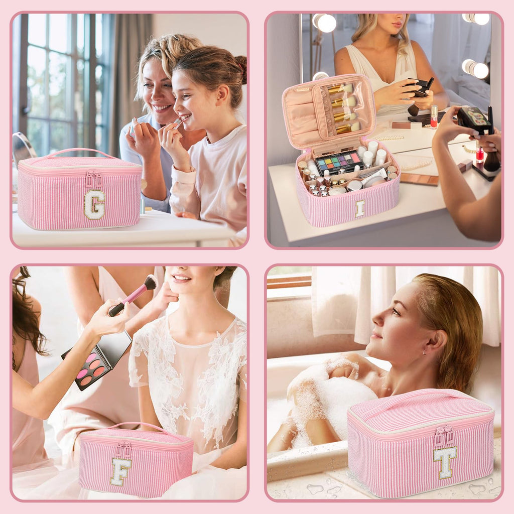 OCHEAL Makeup Bag for Women, Monogram Cosmetic Bag Pink Travel Makeup Case Beauty Toiletry Bag Organizer Personalized Gifts for Girls Bridesmaid, Sister, Wife, Friends Initial Z
