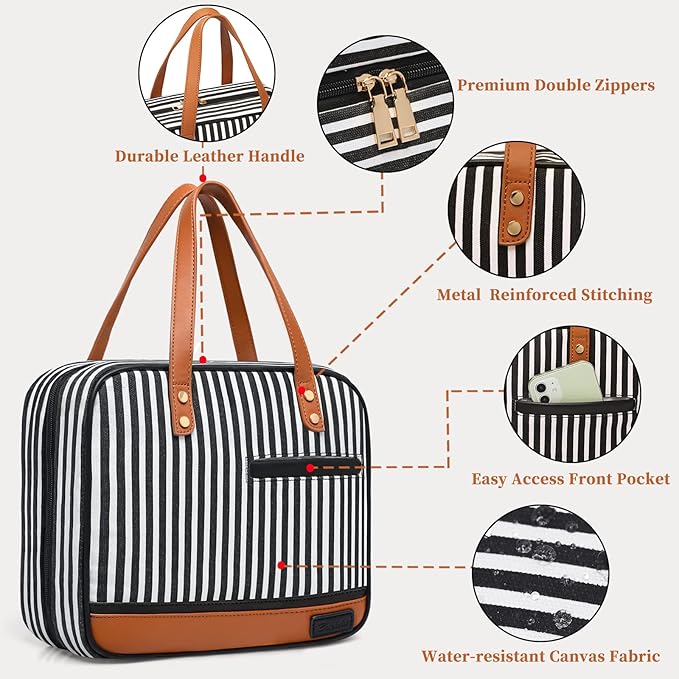 Toiletry Bag for Women, Water-resistant Travel Makeup Organizer with Hanging Hook, 5 Compartments Large Cosmetic Case for Accessories, Shampoo and Full Sized Container, Shower Bag, Christmas Gift