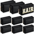Sanwuta 9 Pcs Makeup Bags Bulk Bridesmaid Proposal Gifts Cosmetic Bags Preppy PU Leather Double Zipper Toiletry Pouch Portable Travel Organizer Case for Women Bachelorette Gift(Black)