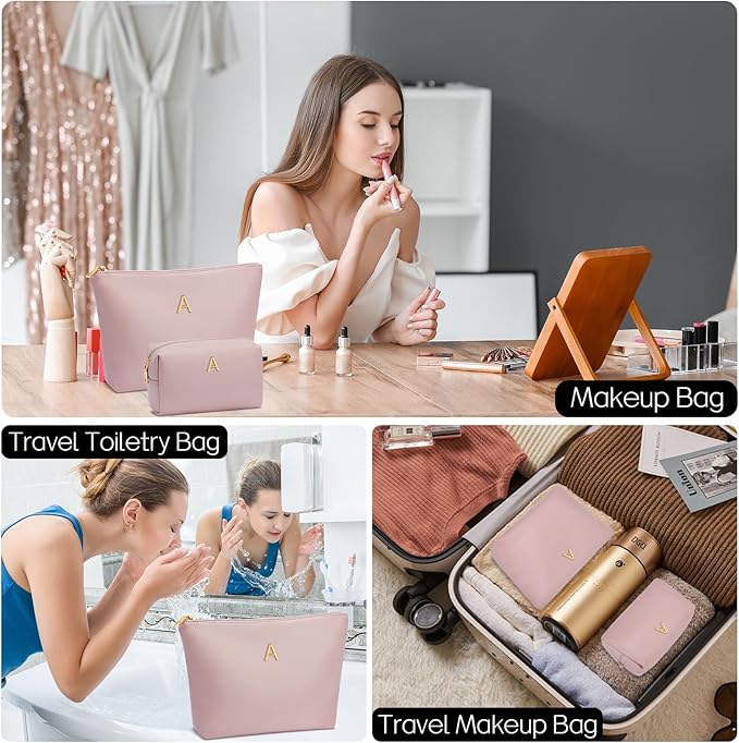 CLOUDWINGS Gifts for Women Girls Personalized Initial Travel Makeup Bag