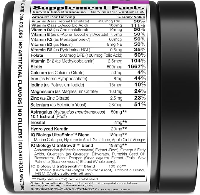 Biotin 10,000 mcg Supplement - Hair Growth Support for Women & Men, 120 pcs