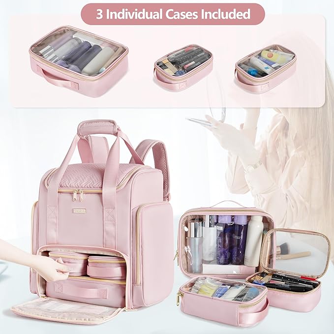 Prokva Large Makeup Backpack, Double-Layer Professional Makeup Travel Case
