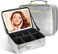 JUSRON Portable Makeup Artist Organizer Bag with Adjustable Dividers, Makeup Brush Holder Storage (Sliver, Large)