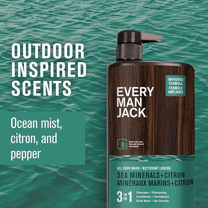 Every Man Jack 3-in-1 All Over Body Wash for Men, Sea Minerals Citron, 2pk