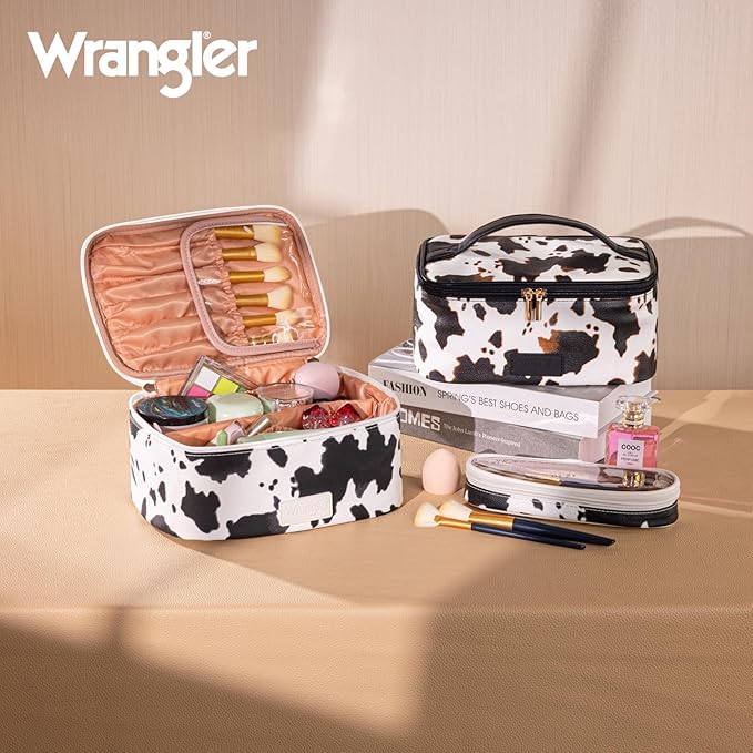 Wrangler Travel Makeup Bag 2pcs Set Cosmetic Bag with Makeup Brush Holder
