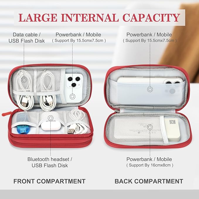 FYY Electronic Organizer, Travel Tech Pouch Bag, Cable Organizer Red