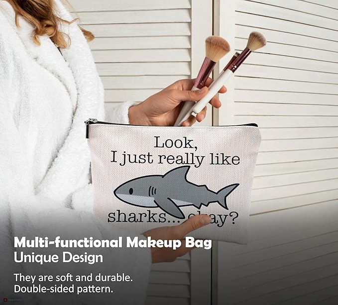 QGFM Shark Makeup Bag - Cosmetic Bags With Zipper, Gifts for Shark Lovers