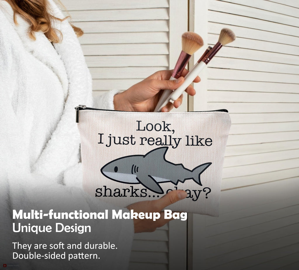 QGFM Funny Shark Ocean Themed Cosmetic Makeup Bags