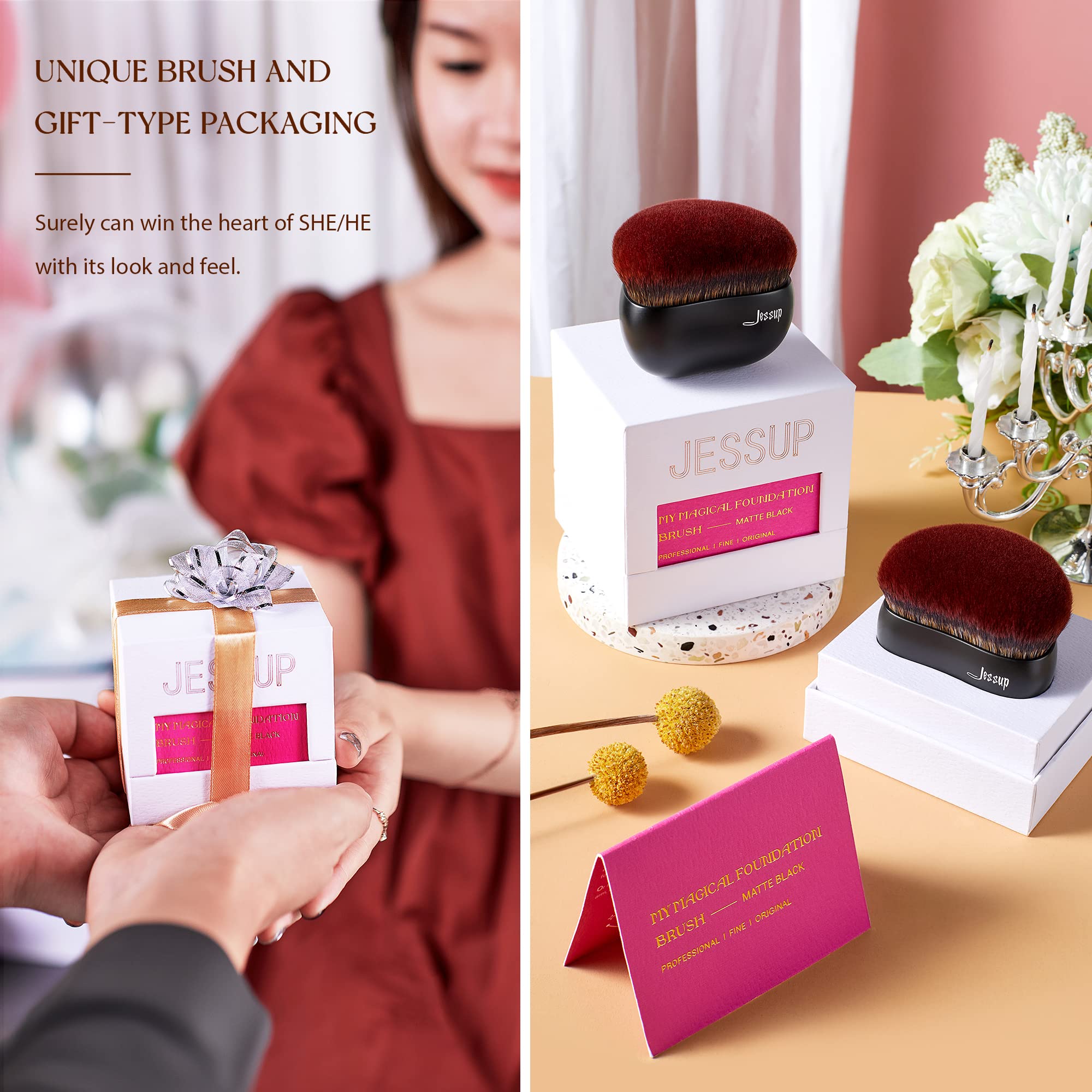 Jessup Foundation Brush Large Kabuki Makeup Brush for Face Body Blending Buffing Stippling Liquid Powder Cream Flawless with Gift Box, Black SF001