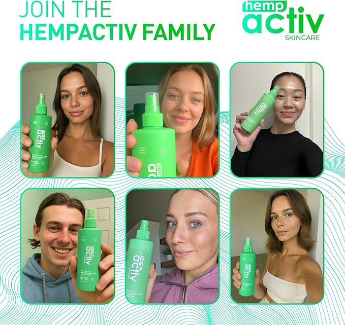 HEMPACTIV Hypochlorous Acid Spray for Face & Skin – Post-Workout Gentle HOCL Facial Cleanser for All Skin Types – After Workout Face Spray, Body Mist – Hydrating, Soothing & Calming Skincare – 8 Fl Oz