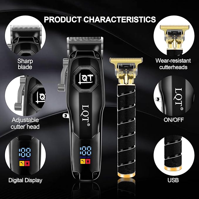 LQT Professional Hair Clippers for Men,Professional Barber Clippers and Trimmer Set,Mens Cordless Clipper, Electric Hair Cut Machines,Cordless Mens Grooming Kit for Face, Hair, Gifts