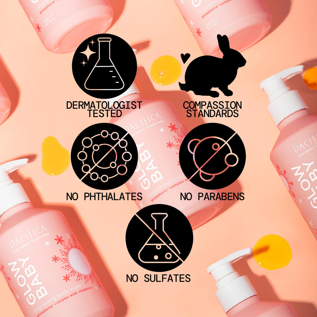 Pacifica Glow Baby Brightening Body Wash – Vitamin C & AHA Exfoliating Body Wash for Glowing Skin, Moisturizing Daily Shower Gel for Dull Dry Skin, Niacinamide & Kakadu Plum, Vegan, 10 oz
