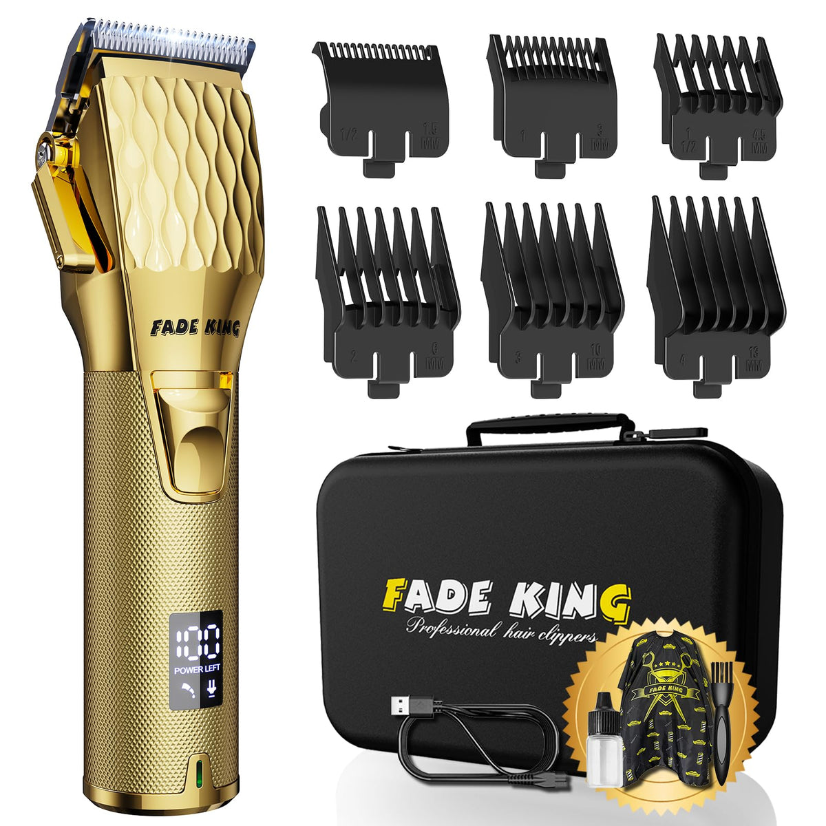 FADEKING Professional Hair Clippers for Men, Cordless Barber Clippers with LED Display, Rechargeable Hair Cutting Kit for Fade & Taper, Fathers Day Gift for Dad Men Husband (Silver+Black)