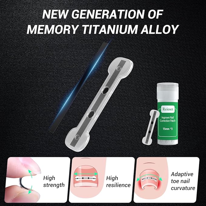 Reieset Titanium Alloy Ingrown Toenail Treatment, Nail Tools, and Ingrown Toenail Removal Kit Specially Designed for Curved Nail Repair and Ingrown Toenail Corrector (0.67/0.79in)